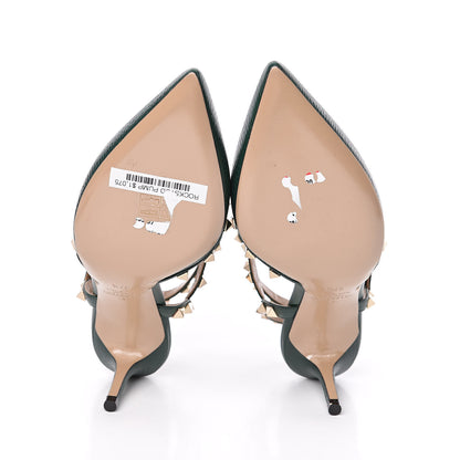 Valentino Garavani Pebbled Calfskin Rockstud Ankle Strap 65mm Pumps 37.5 English Green 5 of 11