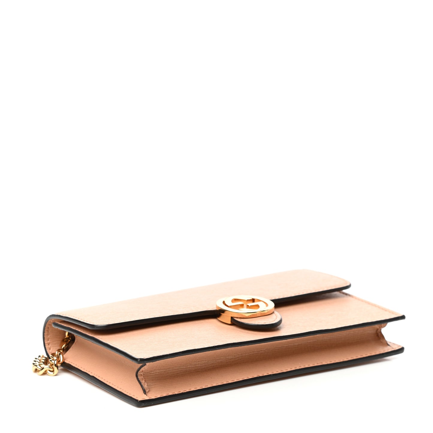 Textured Calfskin Icon Chain Wallet Pink Apricot