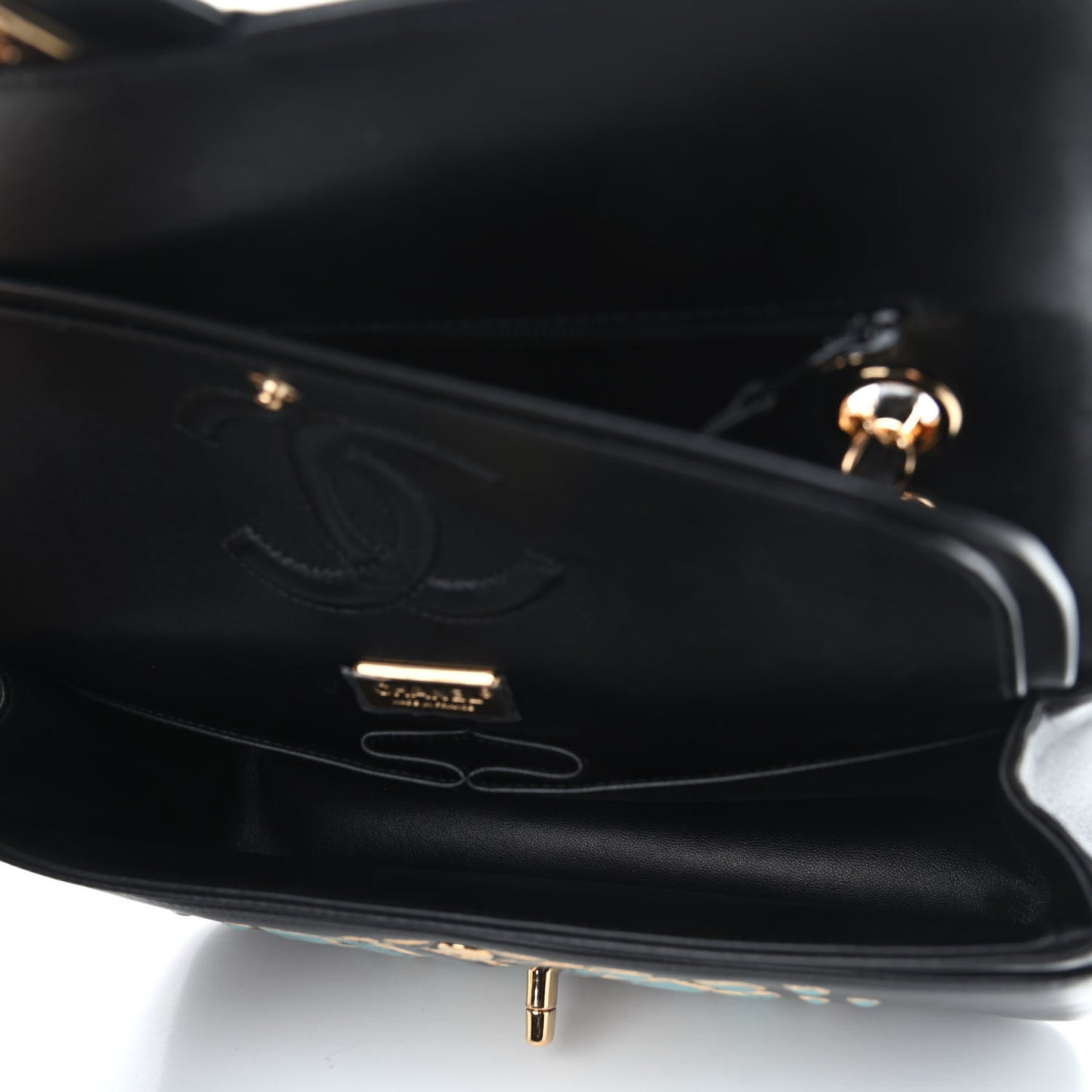 Lambskin Resin Medium Double Flap Black Turquoise