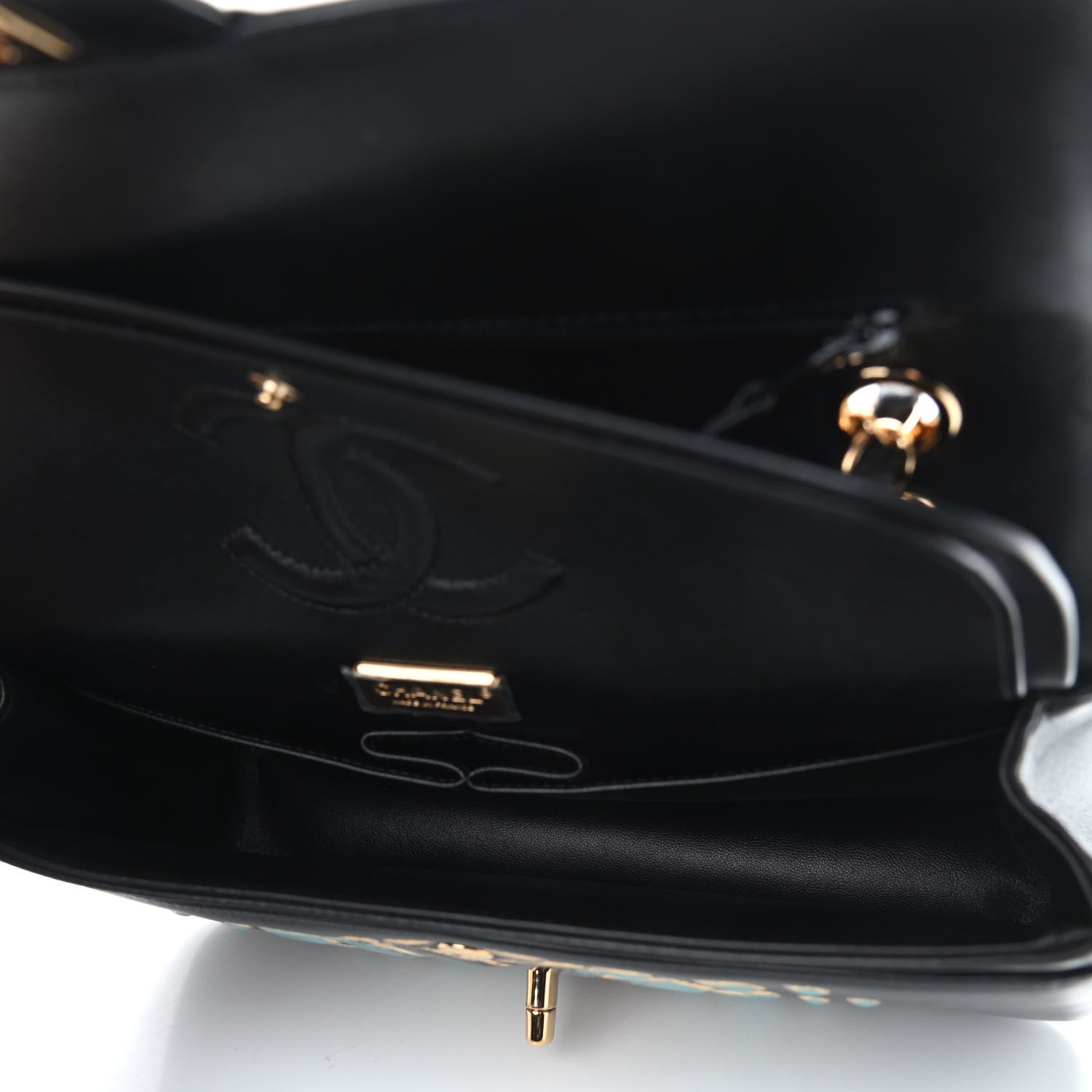 Chanel Lambskin Resin Medium Double Flap Black Turquoise 5 of 13