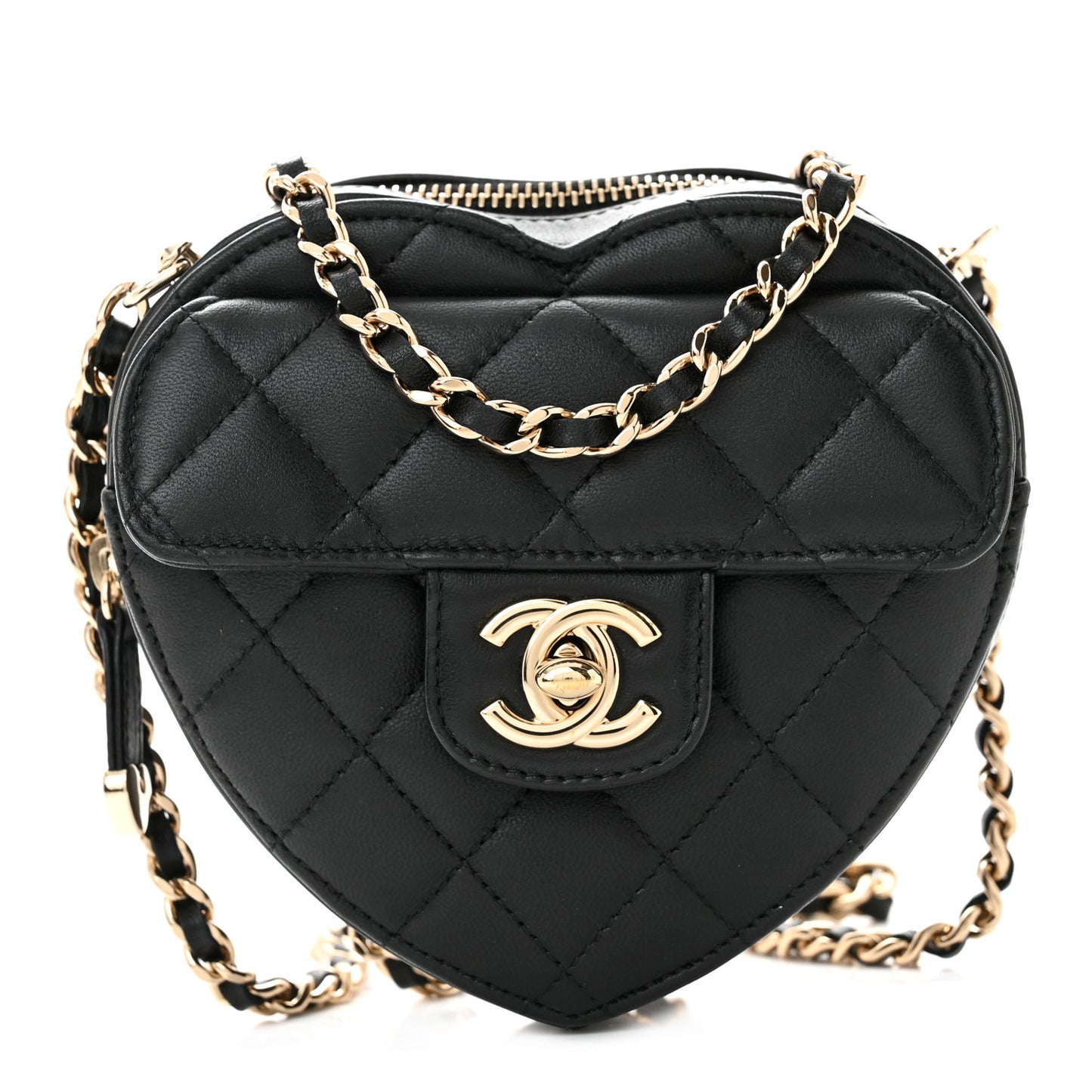 Lambskin Quilted CC In Love Heart Clutch With Chain Black