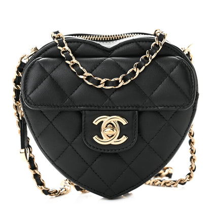 Chanel Lambskin Quilted CC In Love Heart Clutch With Chain Black 1 of 11