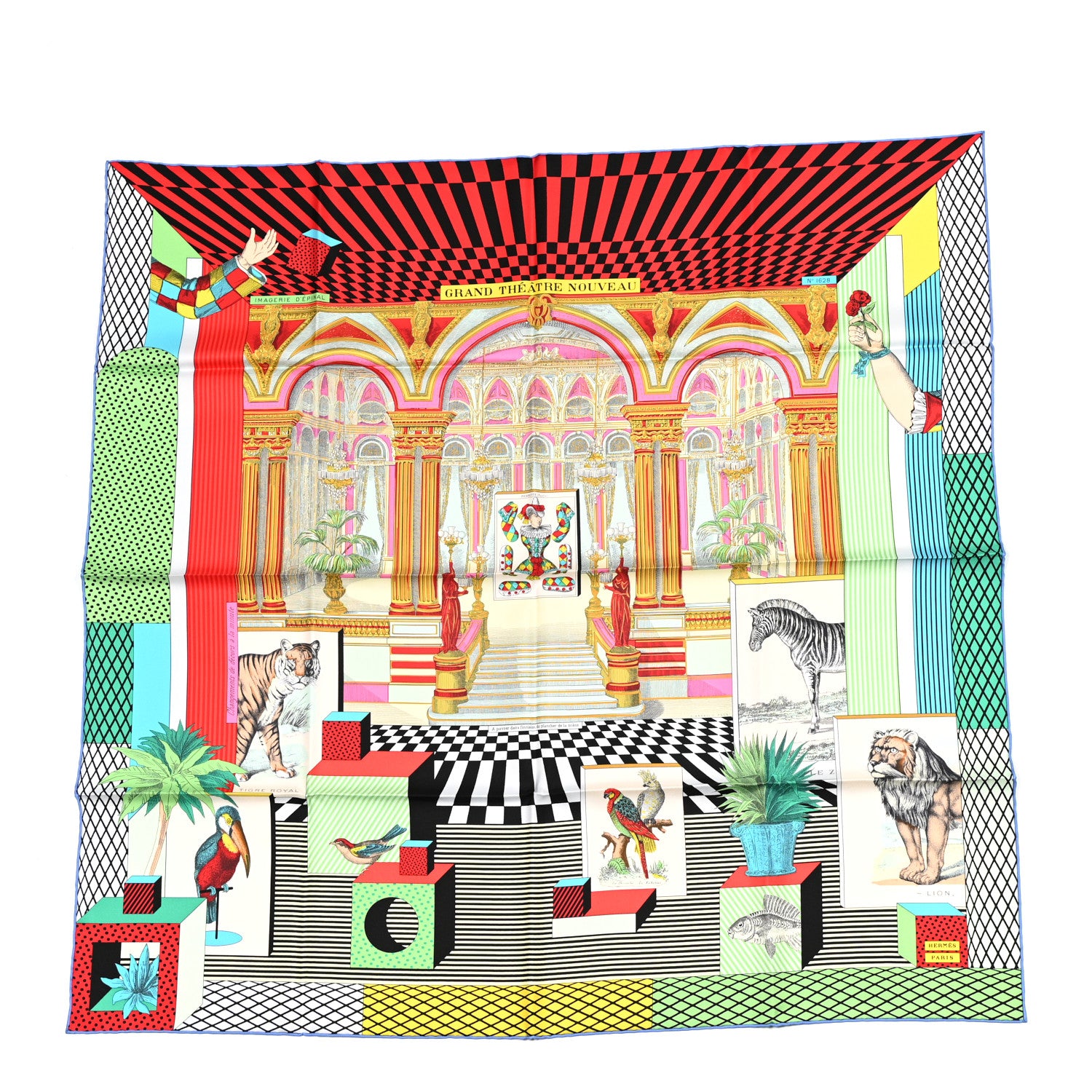 Hermes Silk Grand Theatre Nouveau Scarf 90 Rouge Vert Multicolor 1 of 4