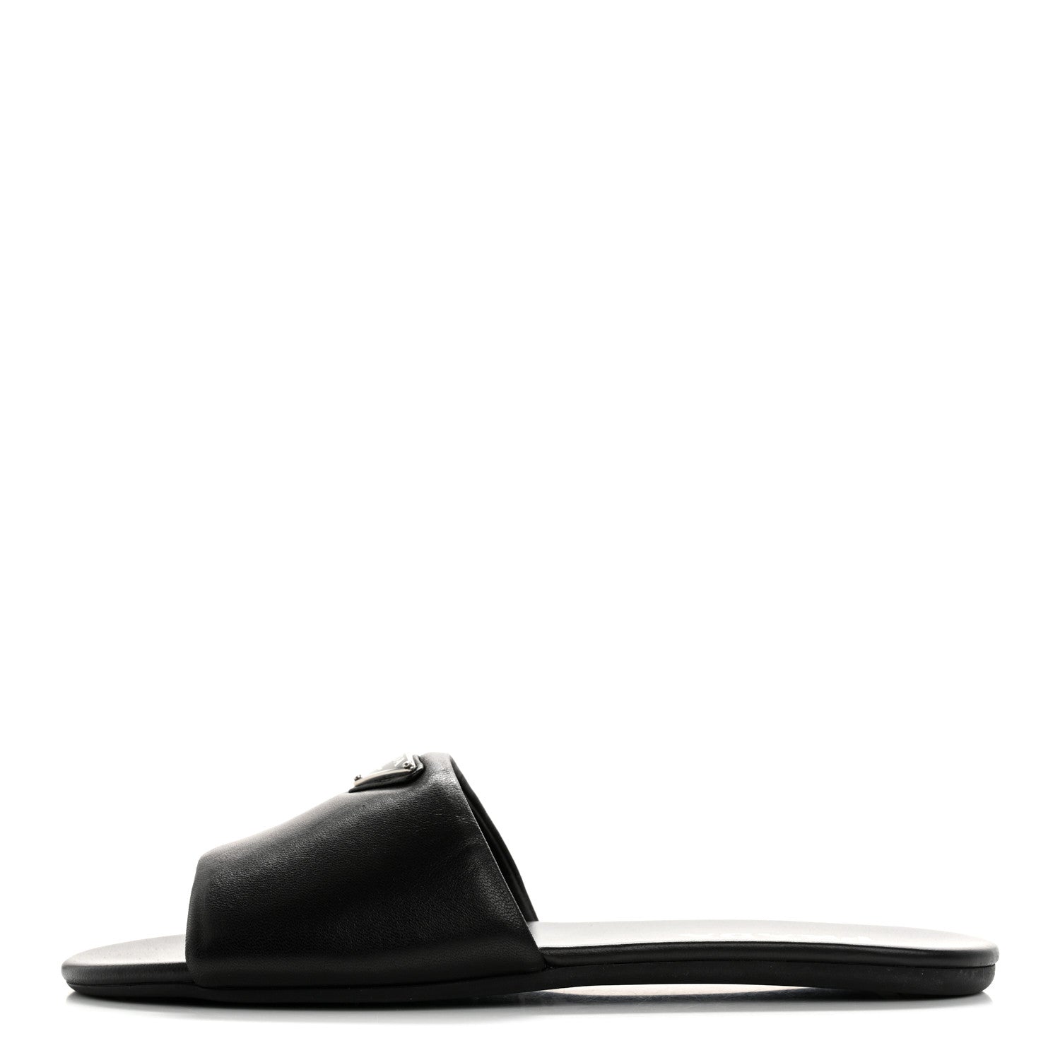 Prada Soft Nappa Metal Triangle Logo Slide Sandals 39 Black 1 of 11