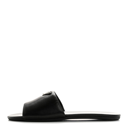 Prada Soft Nappa Metal Triangle Logo Slide Sandals 39 Black 1 of 11