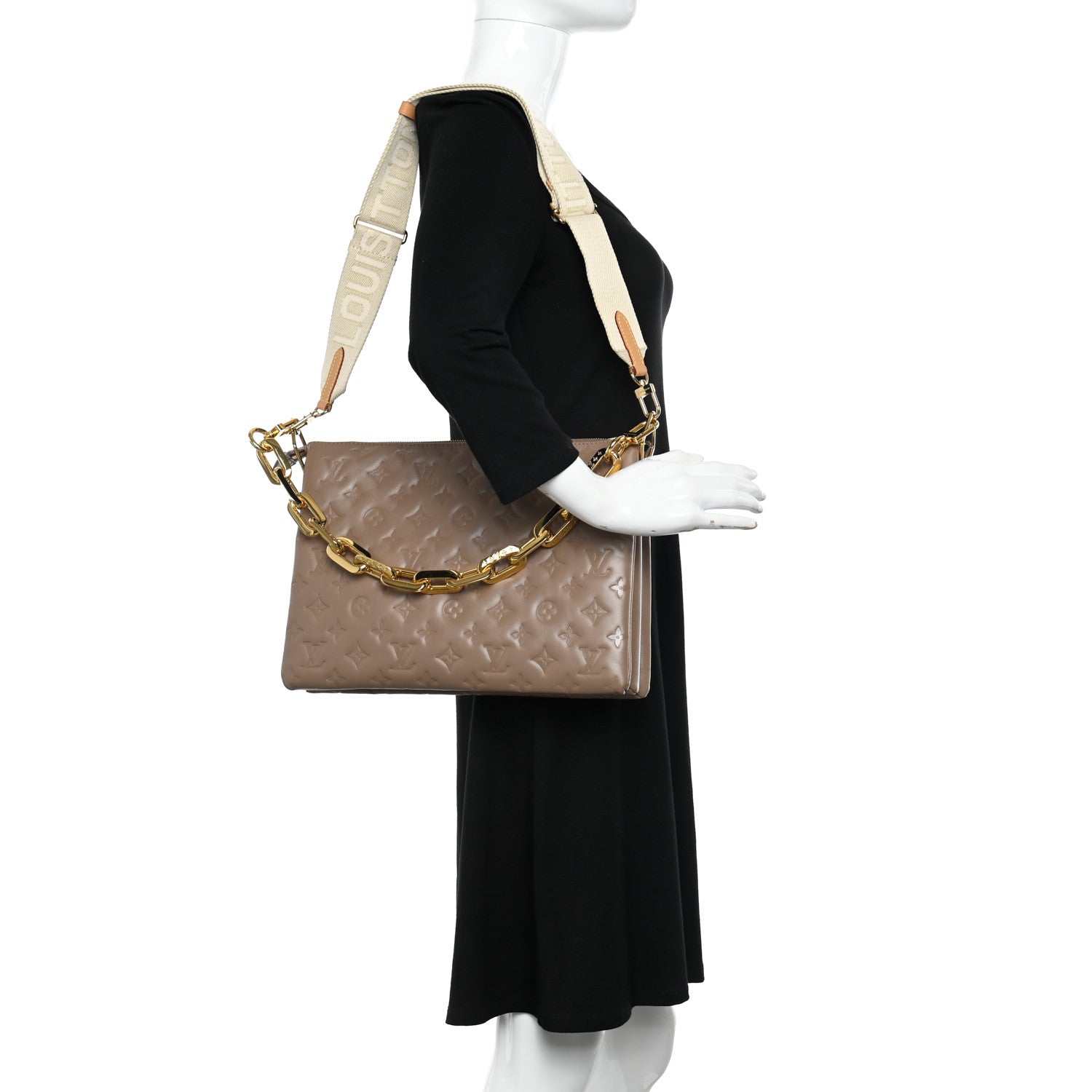 Louis Vuitton Lambskin Embossed Monogram Coussin MM Taupe 2 of 11