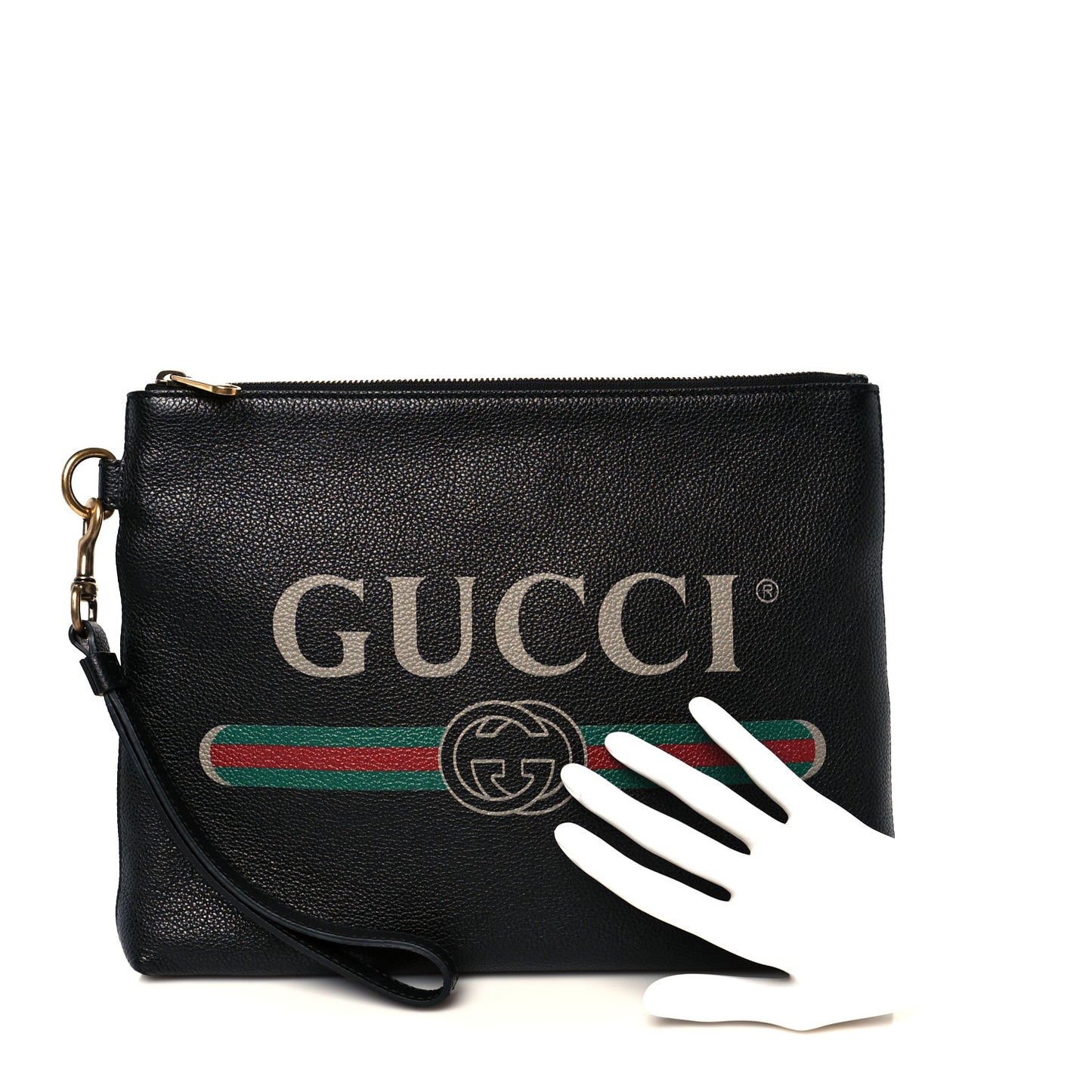 Pebbled Calfskin Logo Wristlet Black