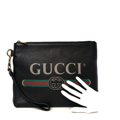 Gucci Pebbled Calfskin Logo Wristlet Black 2 of 10