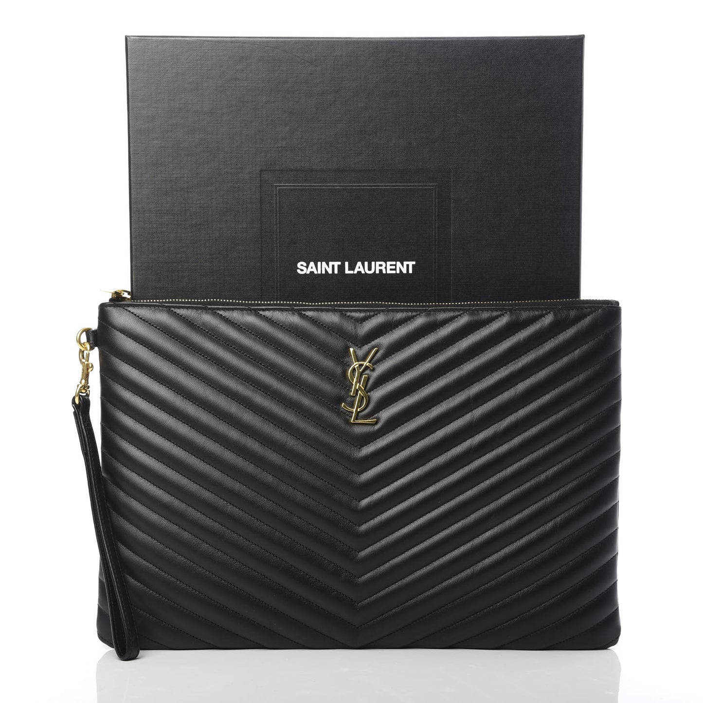 Calfskin Matelasse Chevron Monogram Document Holder Black