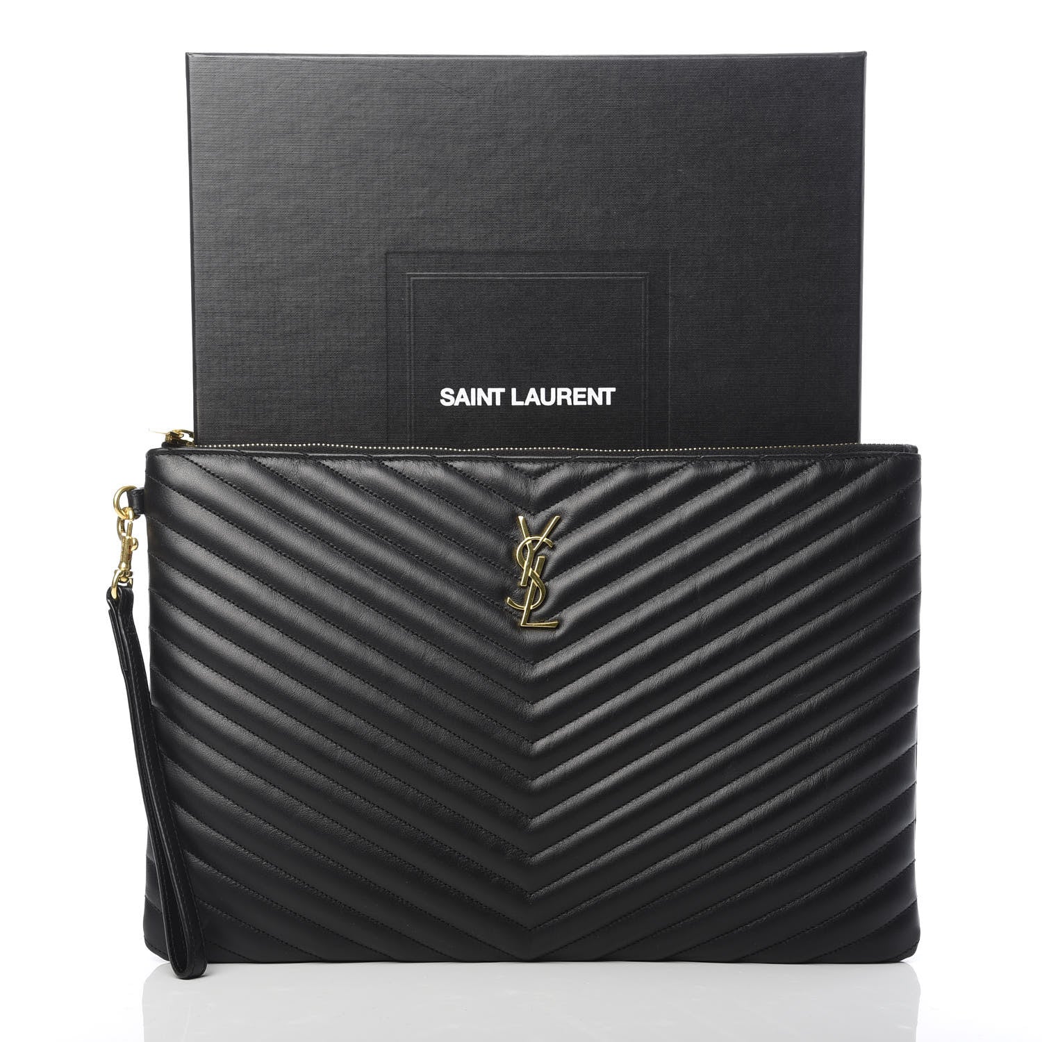Saint Laurent Calfskin Matelasse Chevron Monogram Document Holder Black 8 of 8