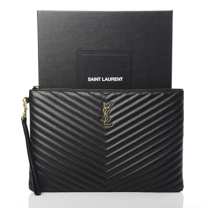Saint Laurent Calfskin Matelasse Chevron Monogram Document Holder Black 8 of 8
