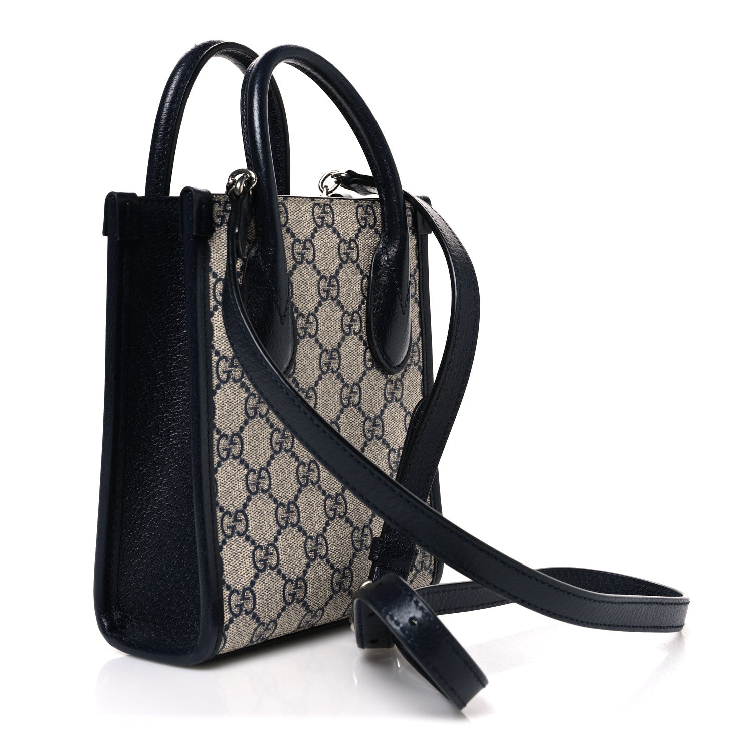 Gucci GG Supreme Monogram Textured Dollar Calfskin Mini Retro Interlocking G Tote Bag Beige Blue 3 of 10