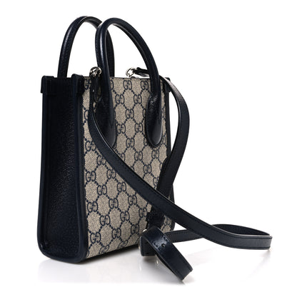 Gucci GG Supreme Monogram Textured Dollar Calfskin Mini Retro Interlocking G Tote Bag Beige Blue 3 of 10