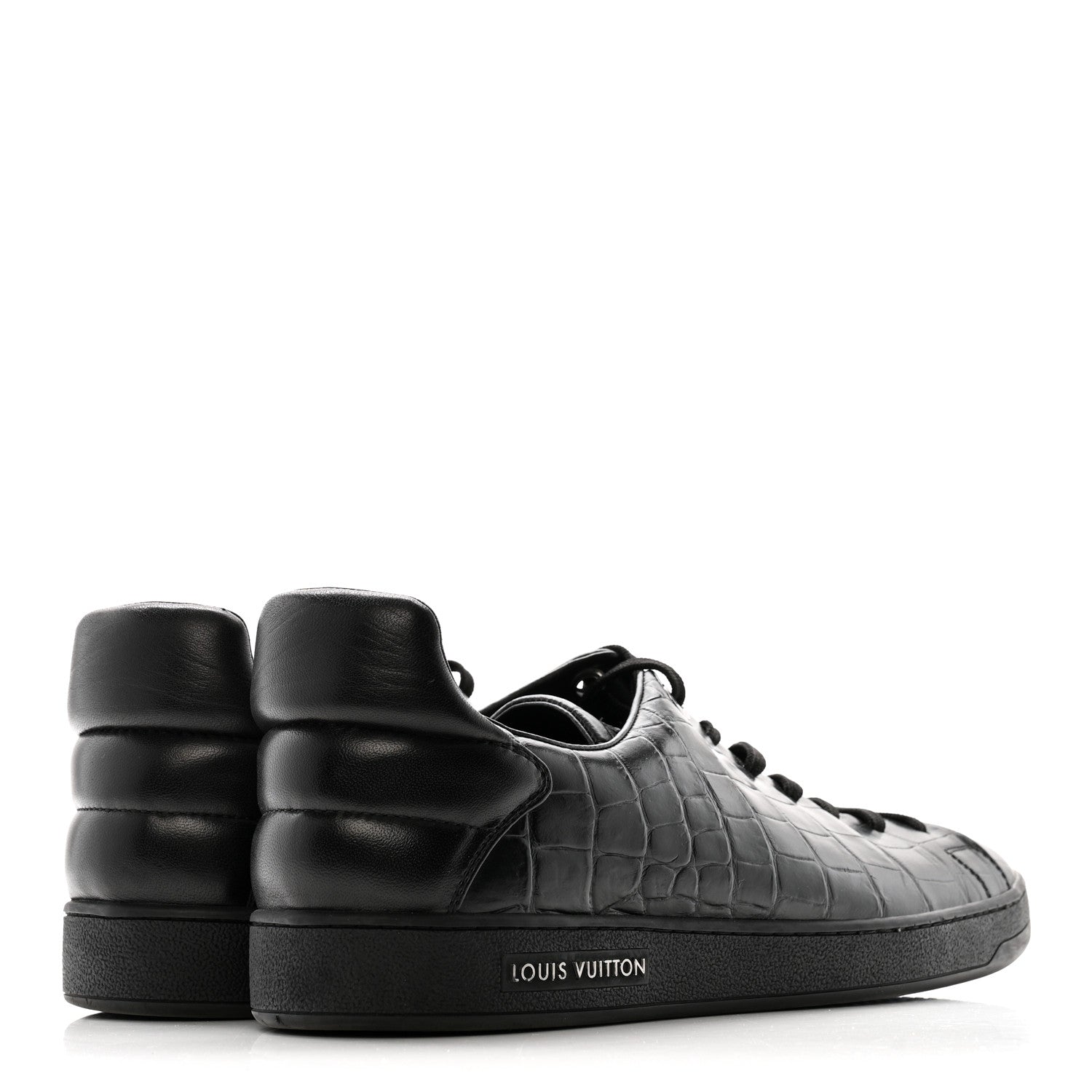 Louis Vuitton Calfskin Crocodile Embossed Frontrow Mens Sneakers 8 Black 8 of 20