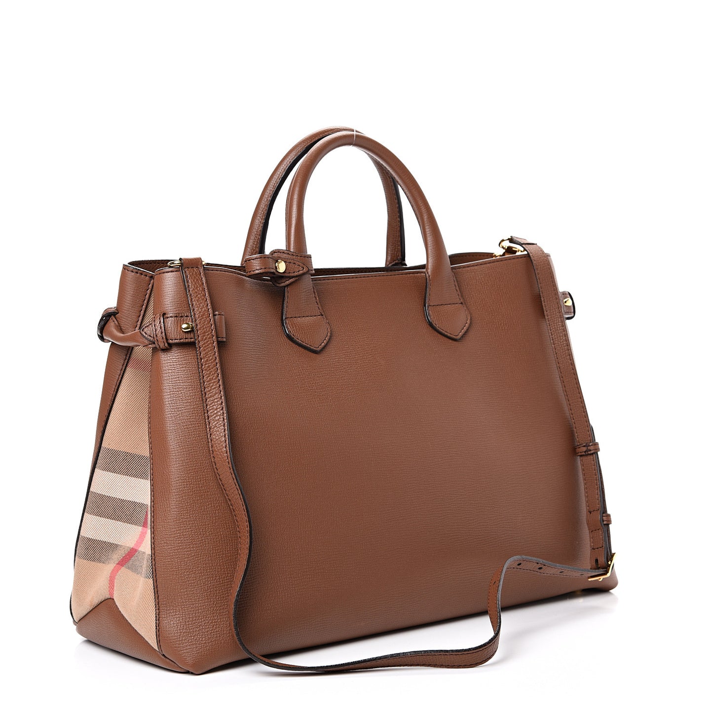 Grainy Calfskin House Check Large Banner Tote Tan