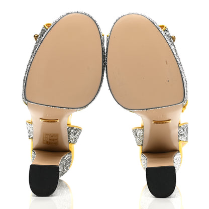Gucci Glitter Soko Bee Platform High Heel Sandals 39 Argento Oro Vecchio 5 of 11