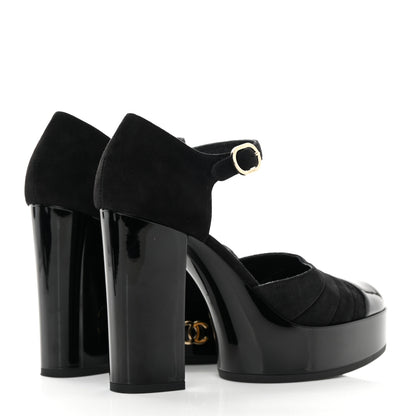 Chanel Patent Suede CC Platform Pumps 37.5 Black 4 of 13