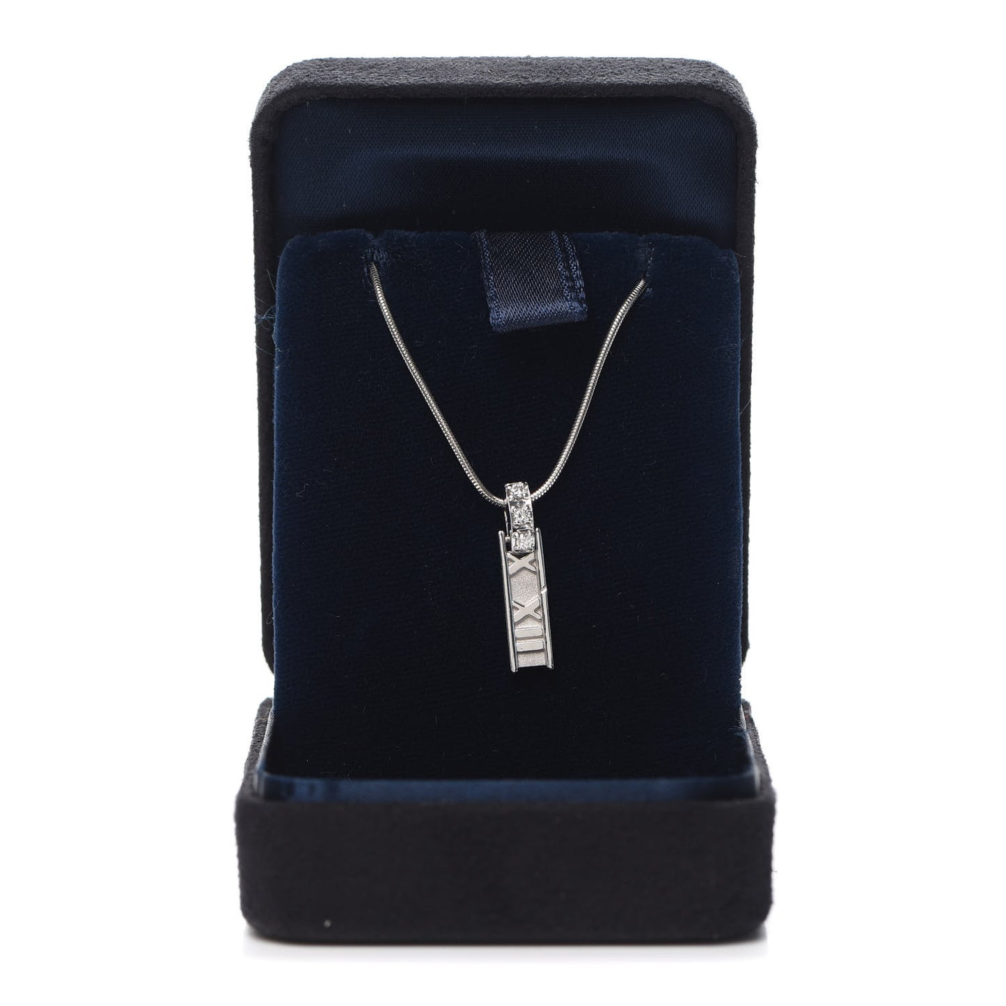 18K White Gold Diamond Atlas Bar Drop Pendant Necklace