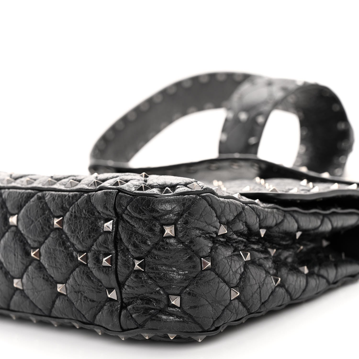 Valentino Garavani Craquele Nappa Medium Rockstud Spike Shoulder Bag Black 9 of 9