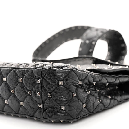 Valentino Garavani Craquele Nappa Medium Rockstud Spike Shoulder Bag Black 9 of 9