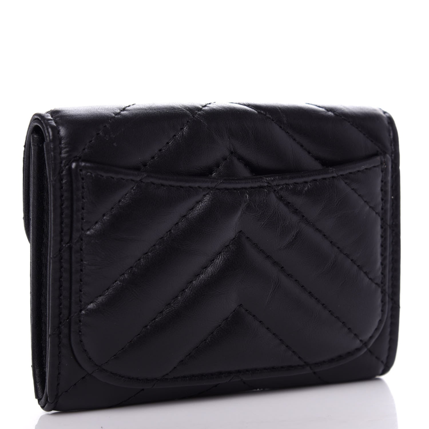 Chanel Aged Calfskin Chevron Quilted Reissue Card Holder Wallet So Black 3 of 9