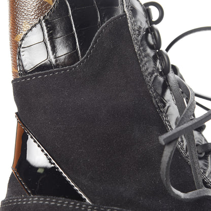 Louis Vuitton Suede Calfskin Monogram Laureate Platform Desert Boots 35.5 Black 11 of 12