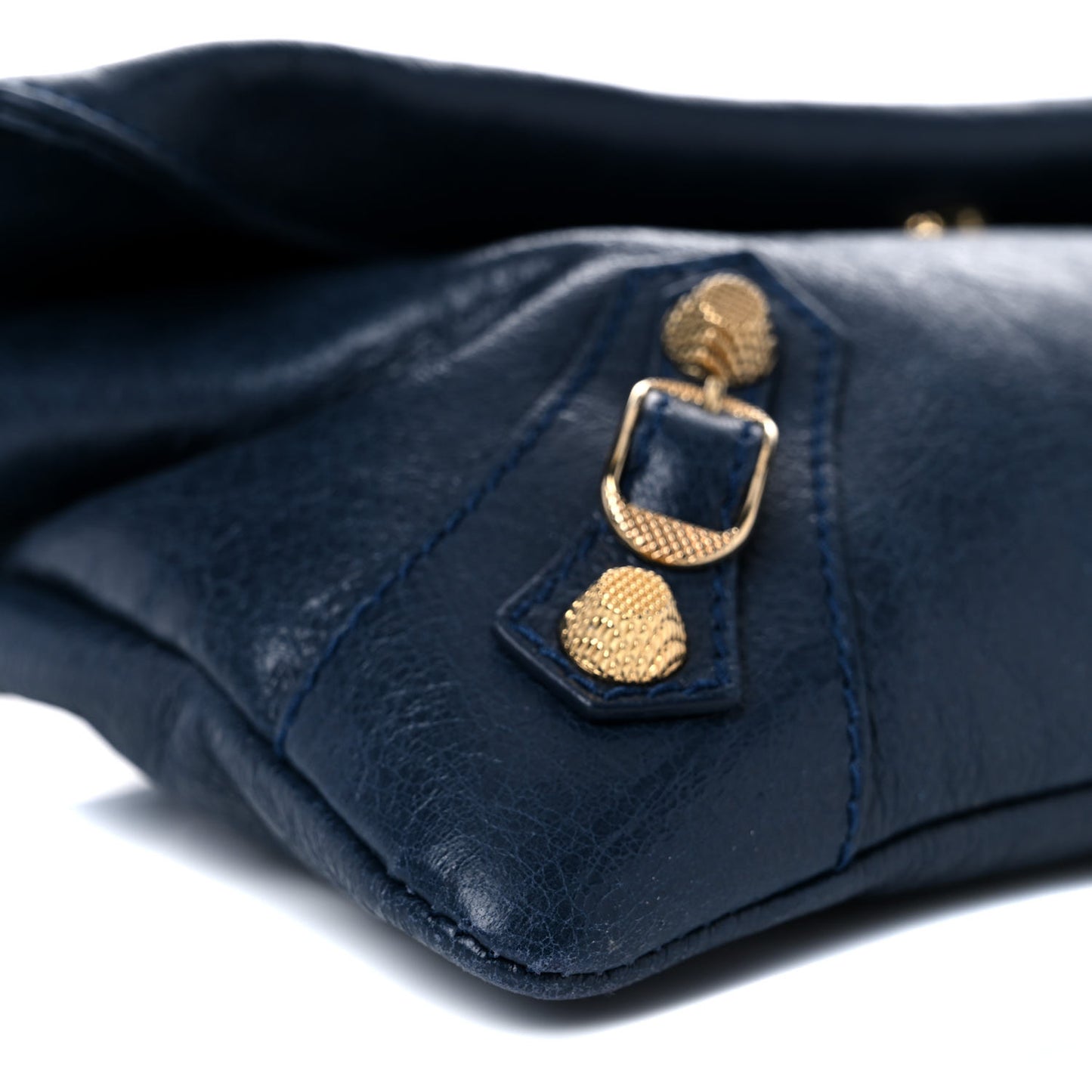 Agneau Giant 12 Gold Hardware Envelope Strap Clutch Bleu Obscur