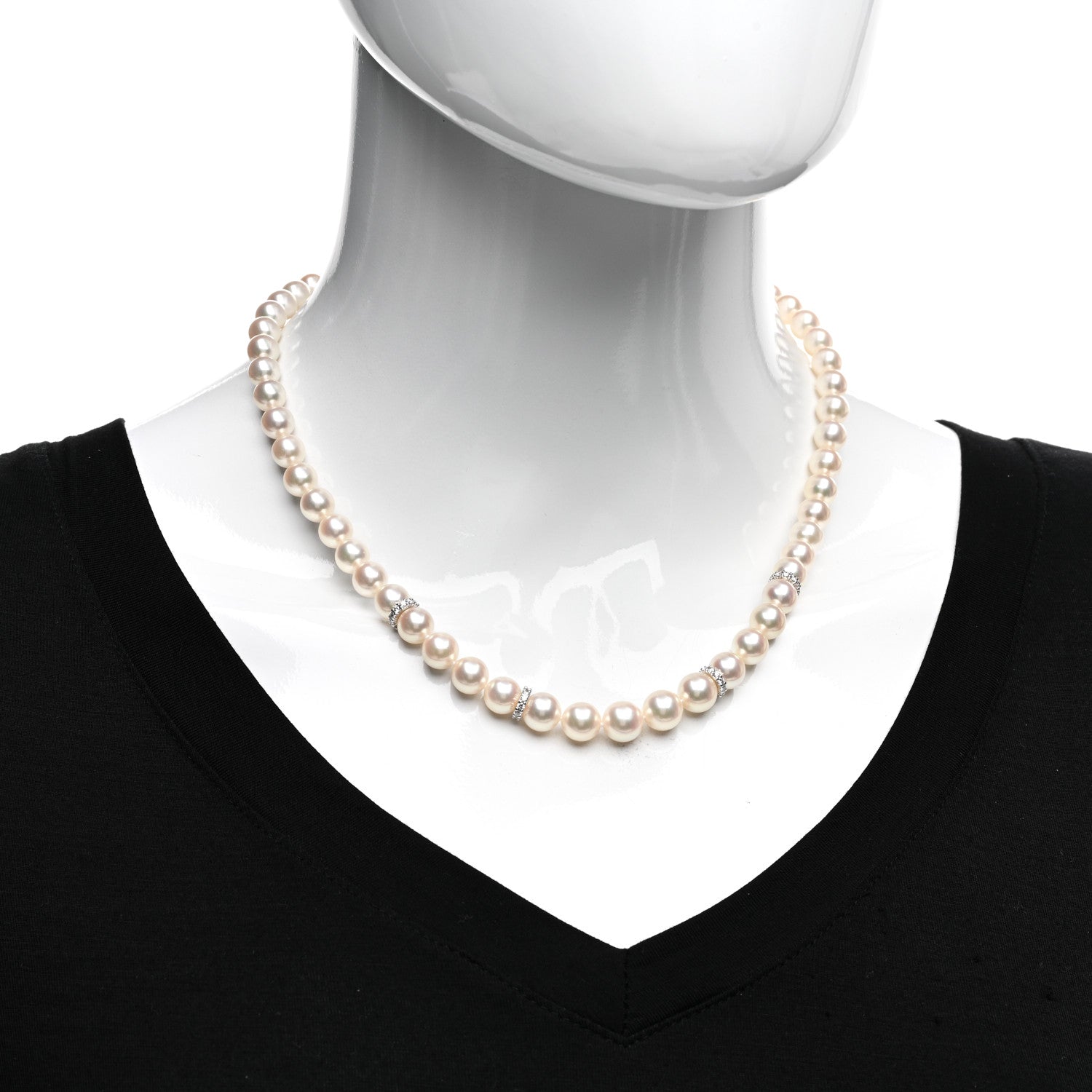 Mikimoto 18K White Gold Diamond Akoya Pearl 7-9mm Graduated Strand Rondelle Necklace 2 of 4