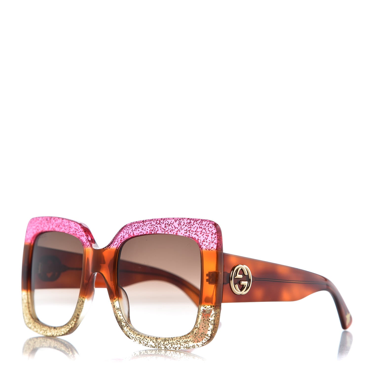 Gucci Square Frame GG0083S Sunglasses Glitter Pink Multi 1 of 6