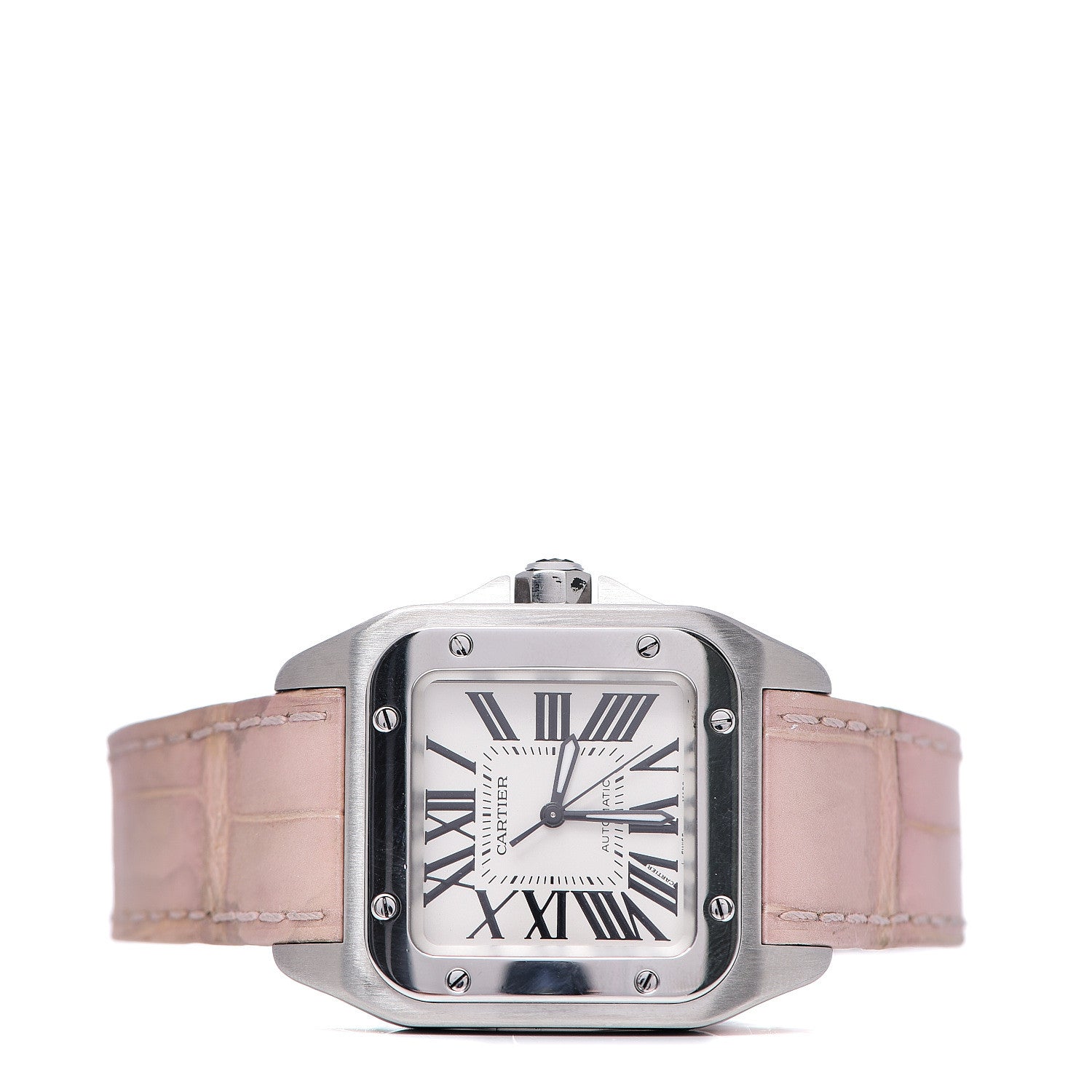 Cartier Stainless Steel Alligator 33mm Santos 100 Automatic Watch Pink 2 of 6