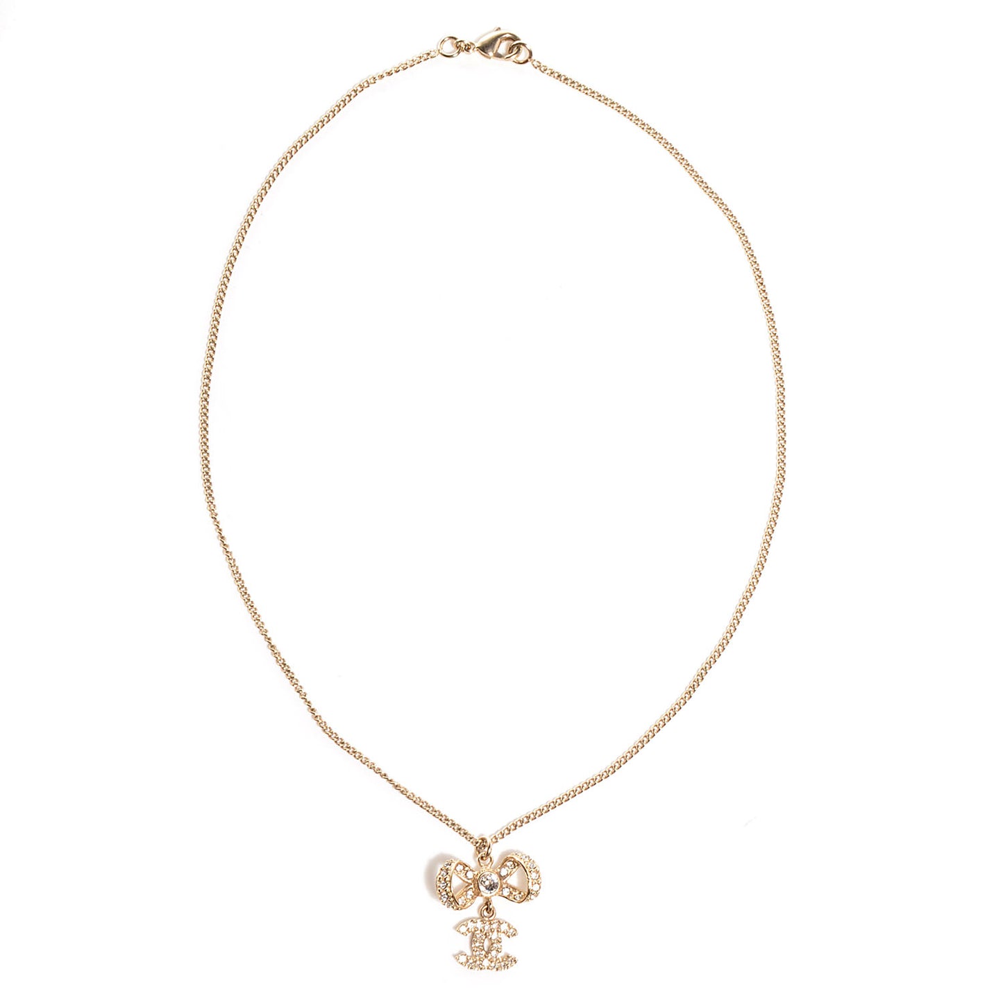 Crystal CC Bow Necklace Gold