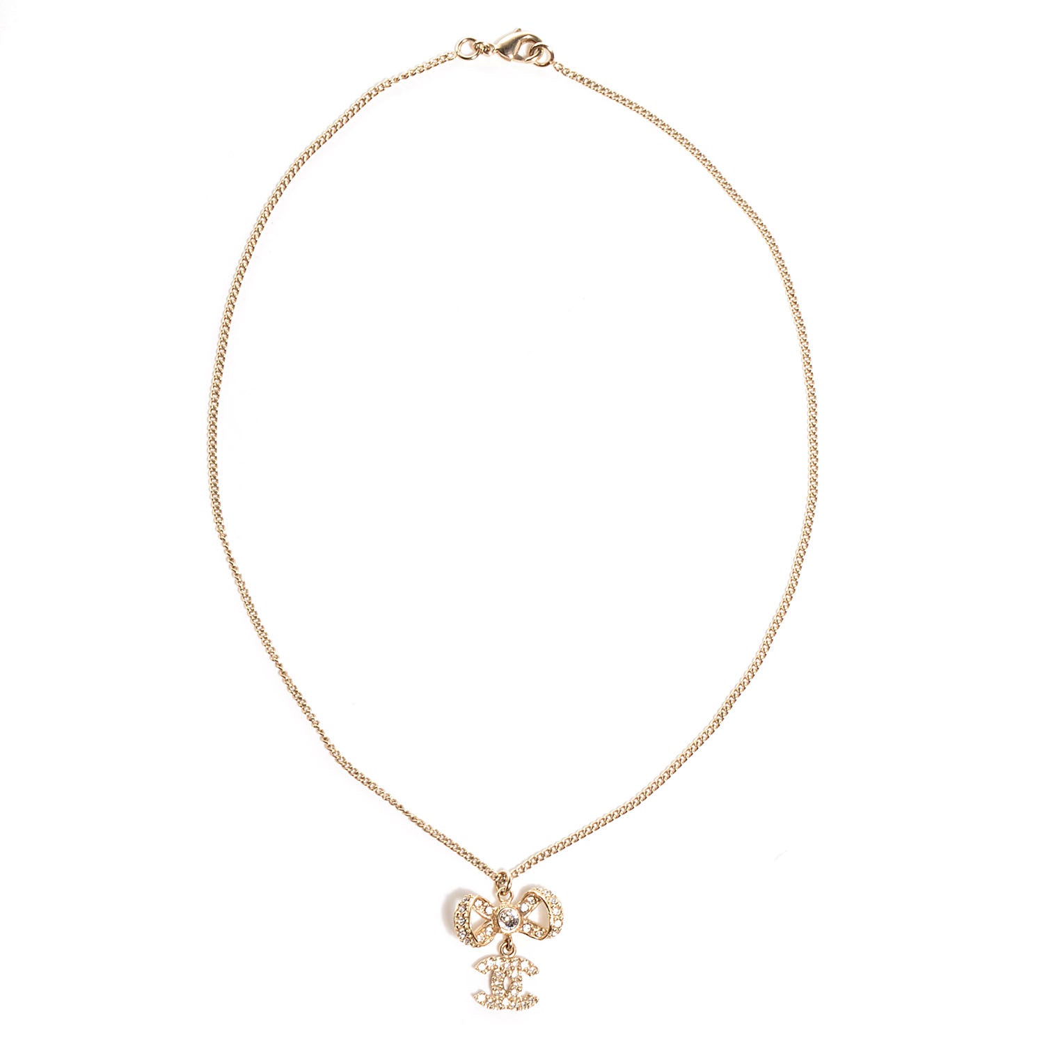 Chanel Crystal CC Bow Necklace Gold 4 of 6