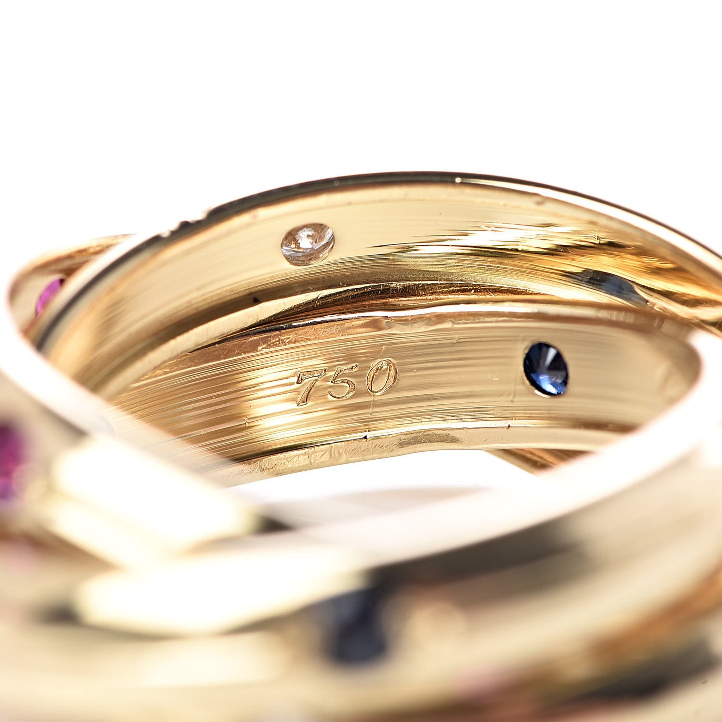 18K Yellow Gold Diamond Sapphire Ruby Constellation Trinity Ring 52 6
