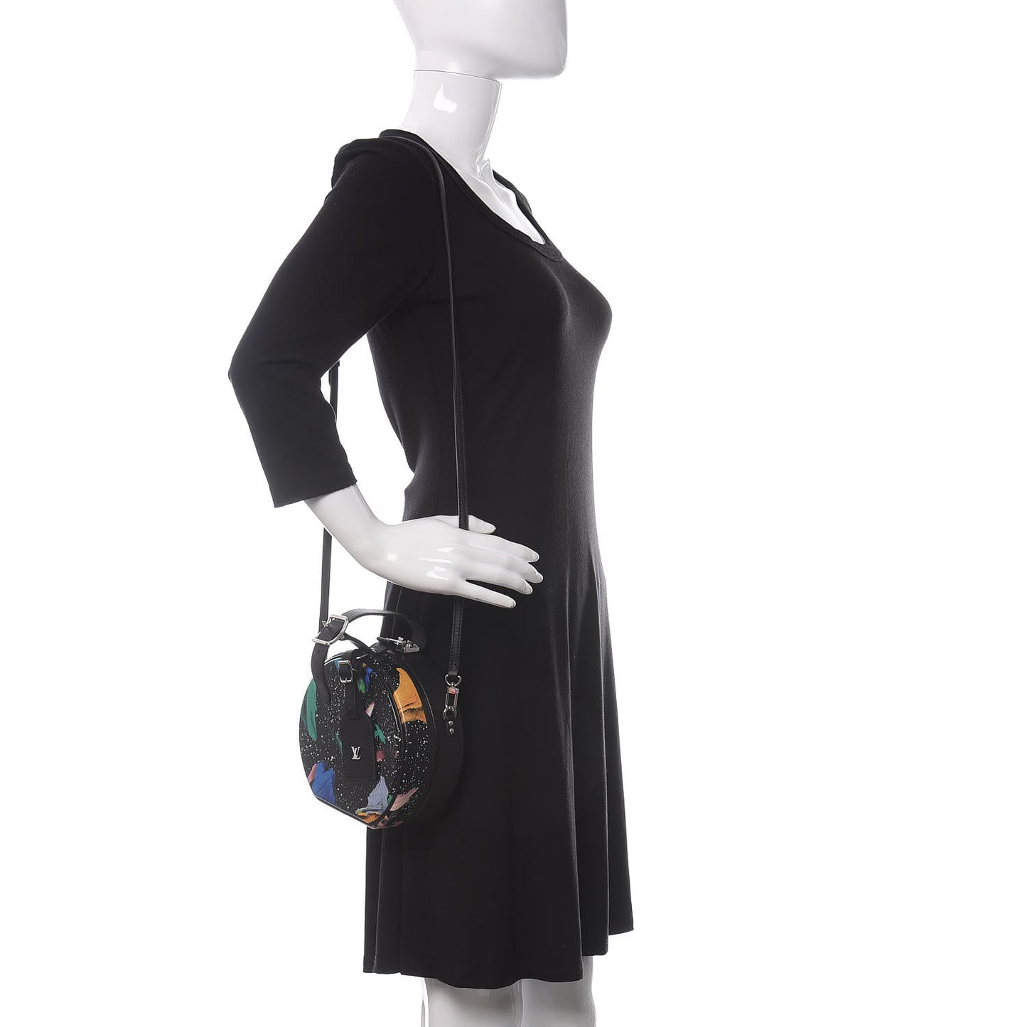 Calfskin Splash Print Petite Boite Chapeau Black