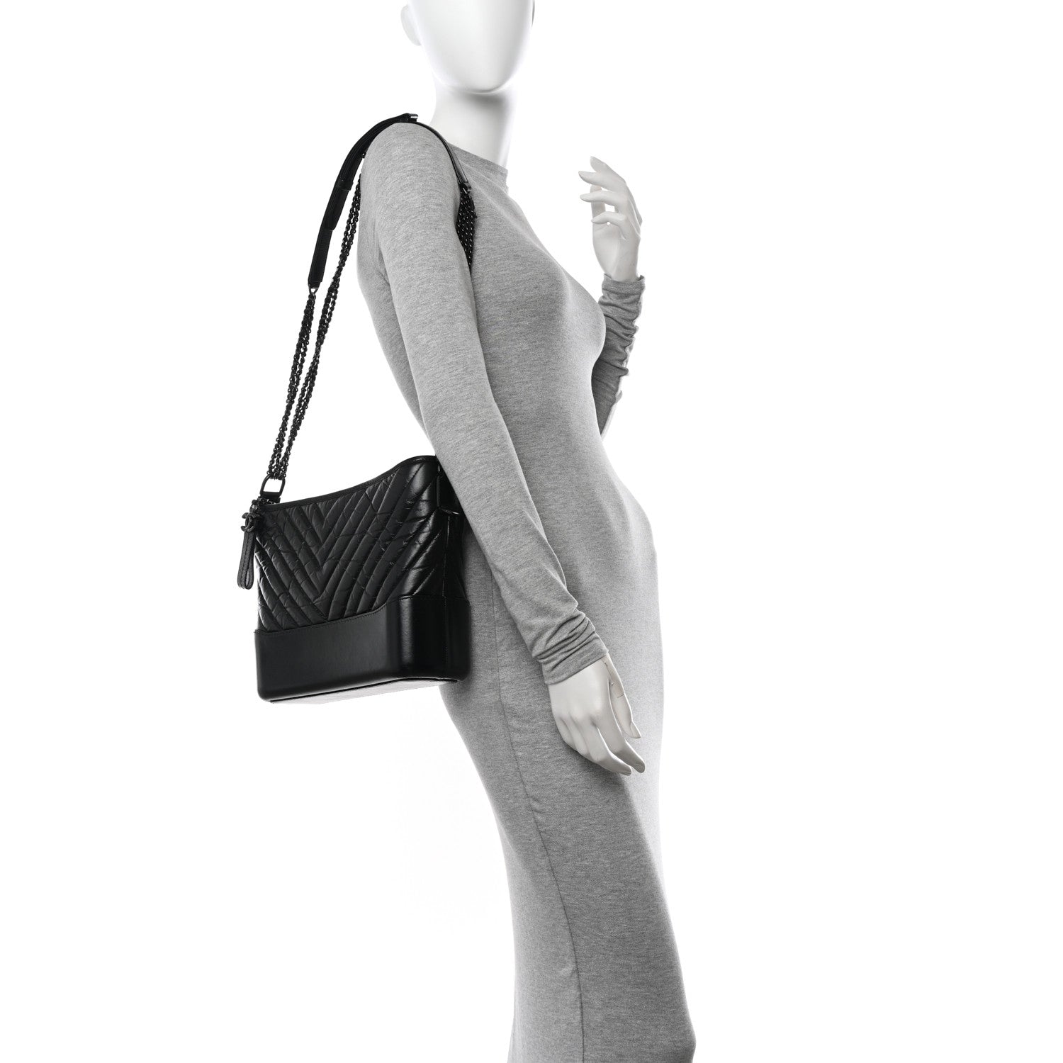 Chanel Aged Calfskin Chevron Quilted Medium Gabrielle Hobo So Black 2 of 10