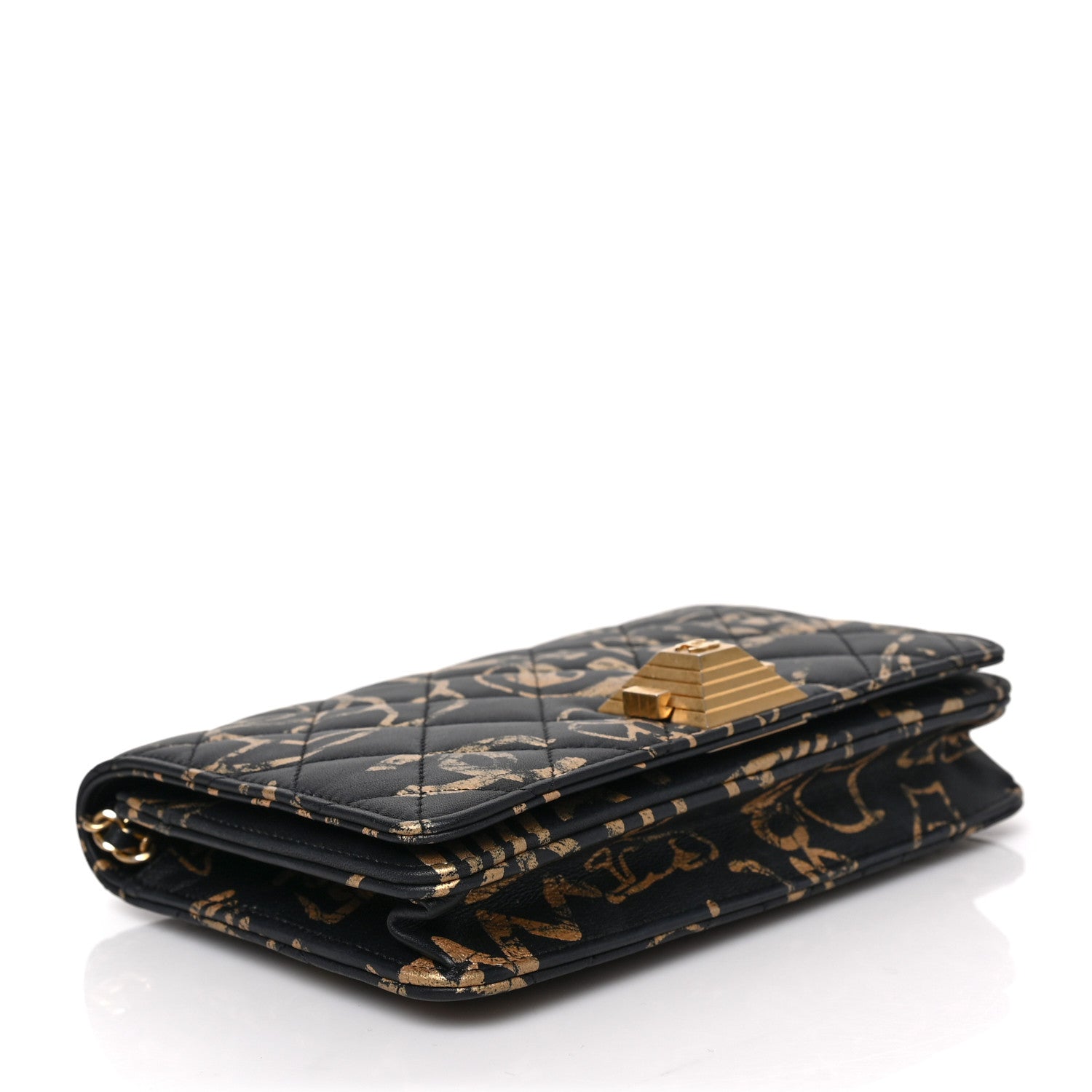 Chanel Calfskin Quilted Graffiti Pyramid Wallet On Chain WOC Black 4 of 8