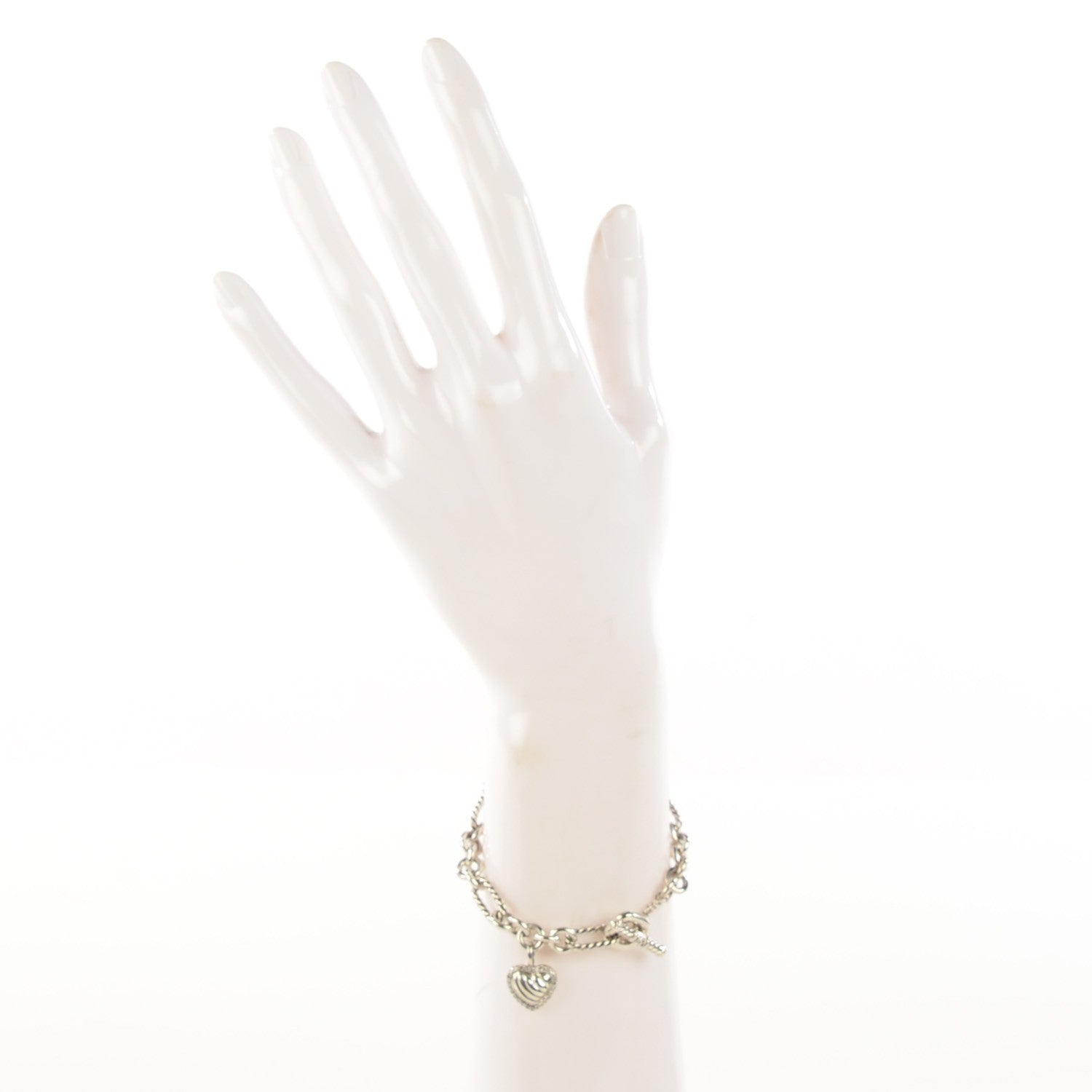 David Yurman Sterling Silver Diamond Cable Heart Charm Bracelet 2 of 6