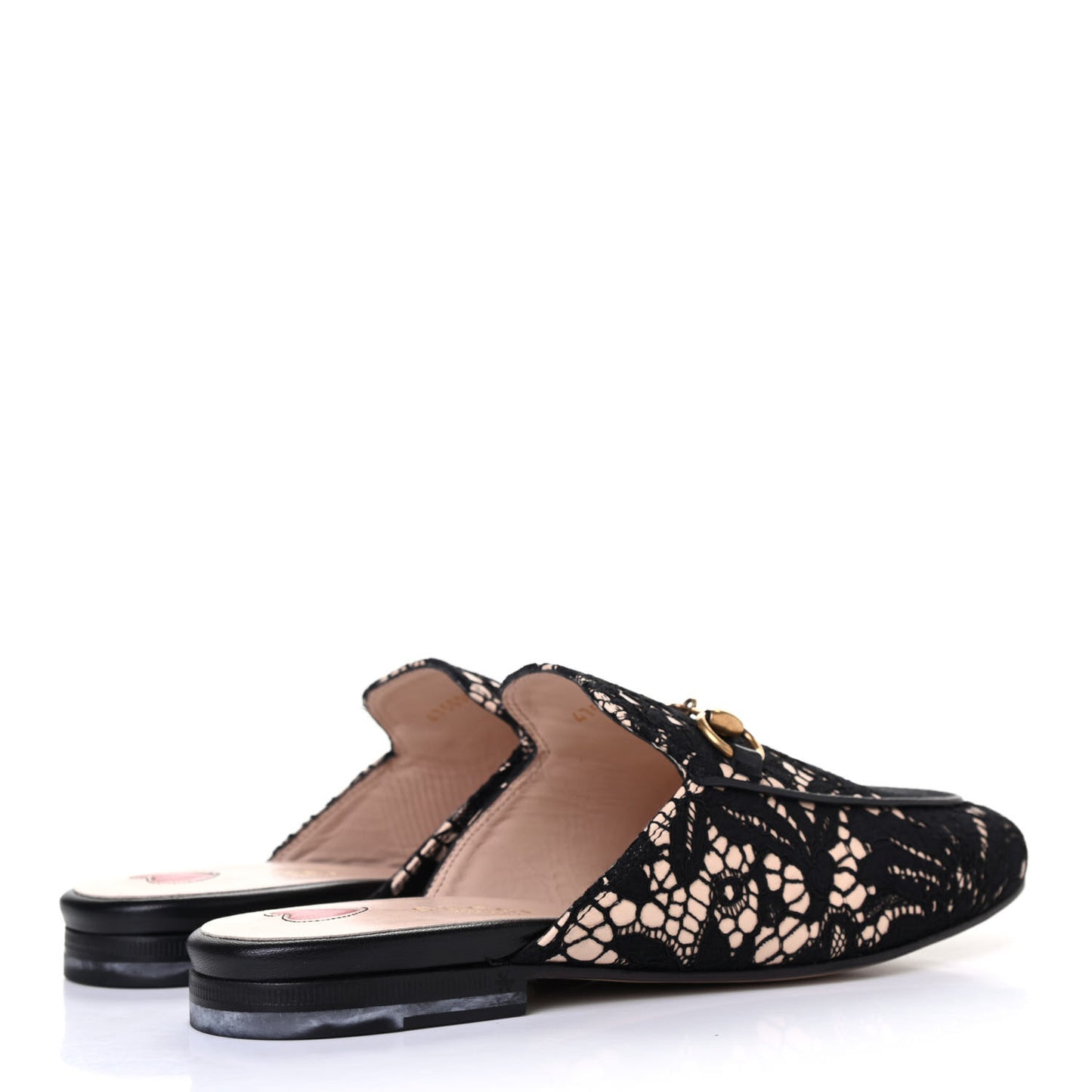 Lace Malaga Kid Womens Princetown Slippers 35.5 Black Skin Rose
