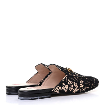 Gucci Lace Malaga Kid Womens Princetown Slippers 35.5 Black Skin Rose 3 of 4