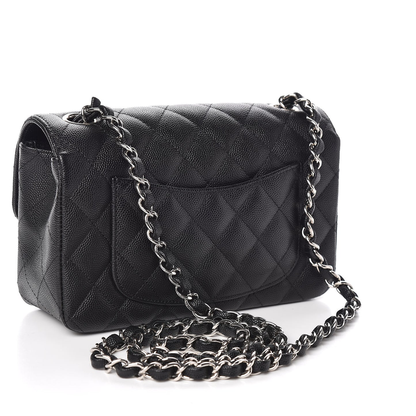 Iridescent Caviar Quilted Mini Rectangular Flap Black