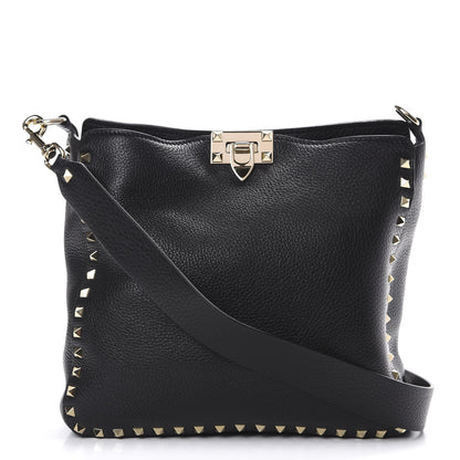 Valentino Garavani Pebbled Calfskin Small Rockstud Flip-Lock Messenger Bag Black 1 of 8