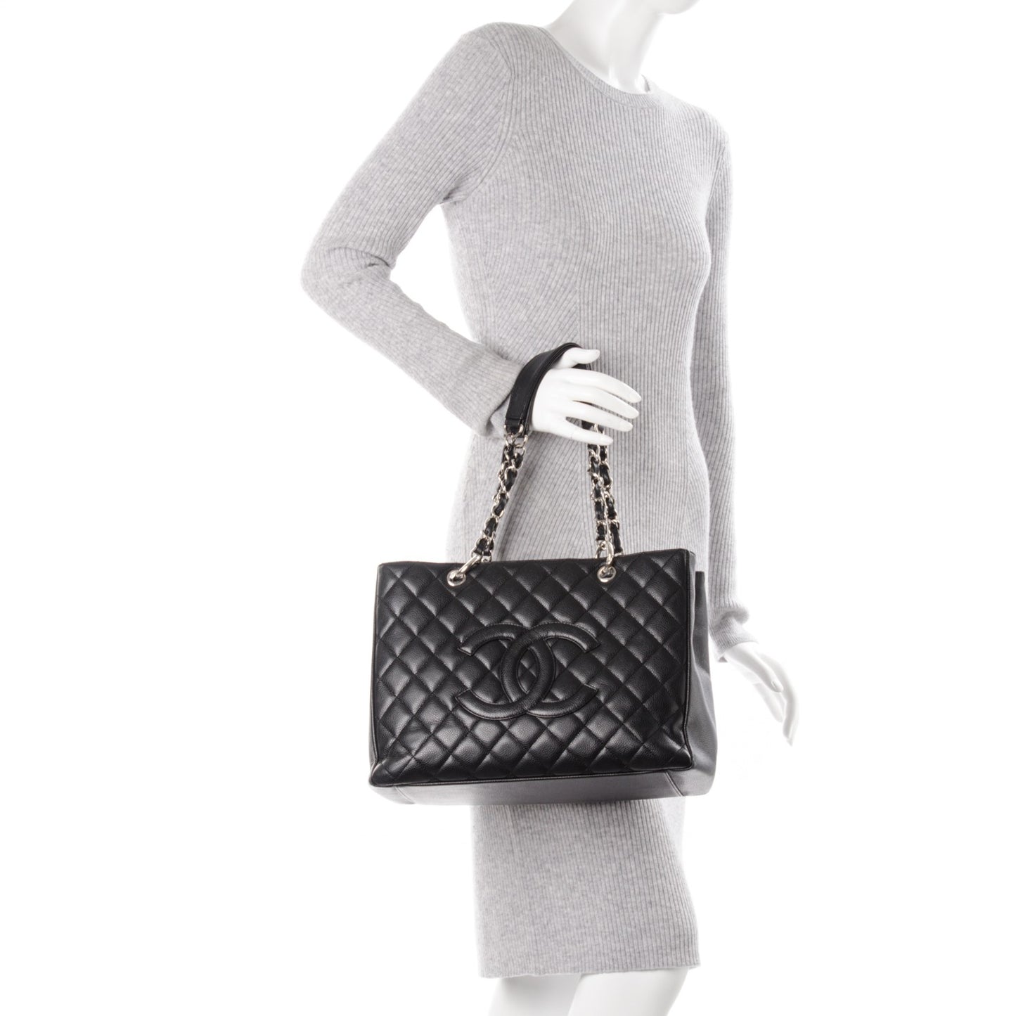 Caviar Quilted Grand Shopping Tote GST Black