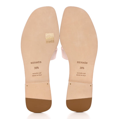 Hermes Box Calfskin Oran Sandals 38.5 Rose Pale 5 of 9