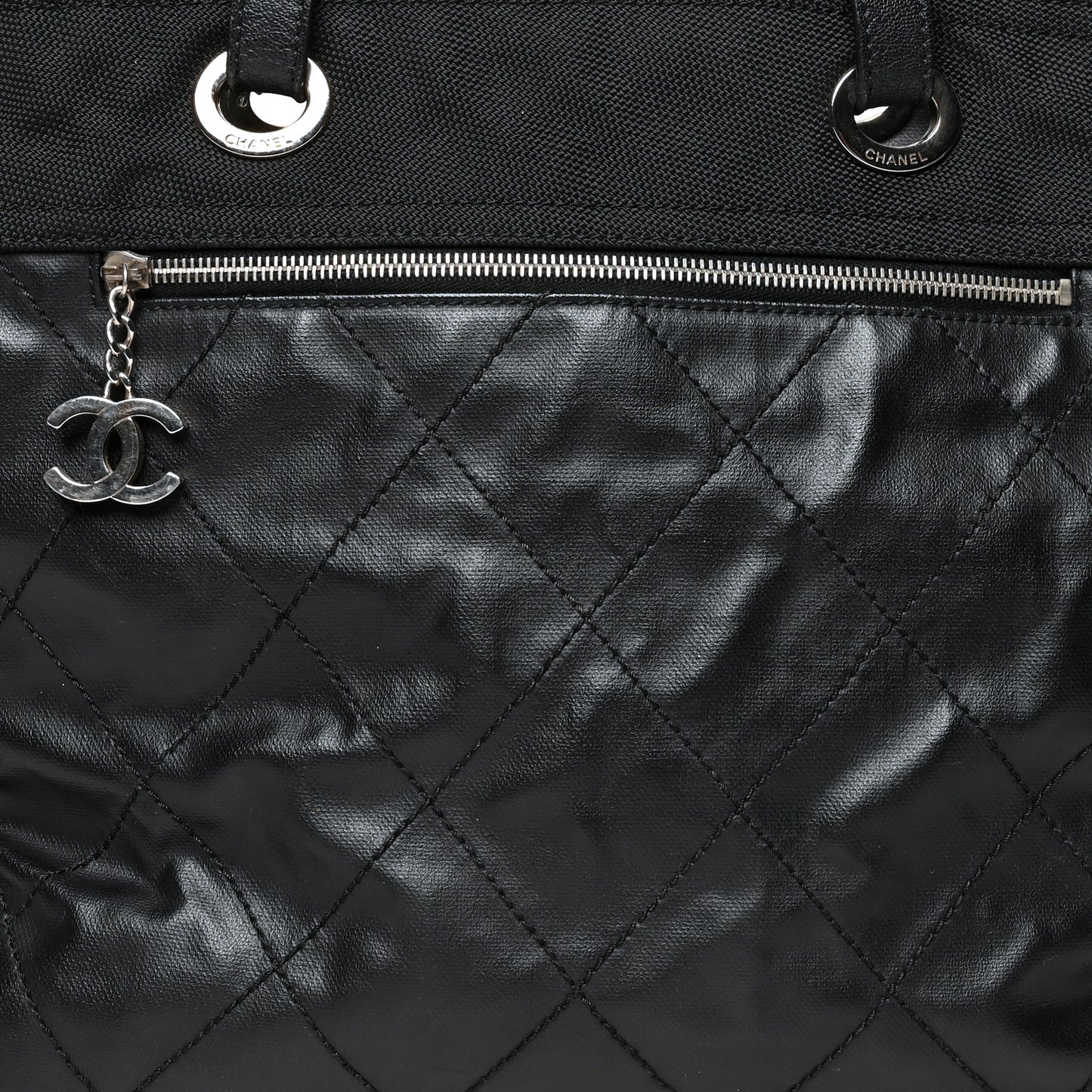 Coated Canvas Quilted Large Paris Biarritz Tote Black