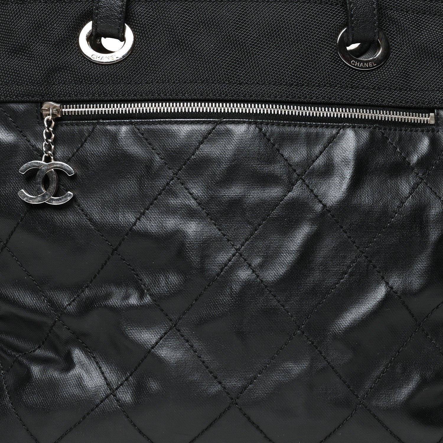 Chanel Coated Canvas Quilted Large Paris Biarritz Tote Black 10 of 14
