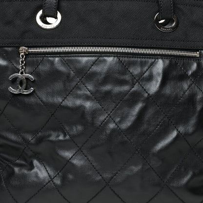 Chanel Coated Canvas Quilted Large Paris Biarritz Tote Black 10 of 14