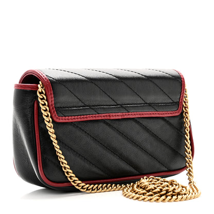 Gucci Vintage Effect Calfskin Matelasse Diagonal Super Mini Torchon GG Marmont Shoulder Bag Black Romantic Cherry 3 of 10