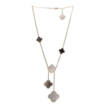 Van Cleef & Arpels 18K Yellow Gold Mother of Pearl Onyx 6 Motifs Magic Alhambra Necklace 3 of 7