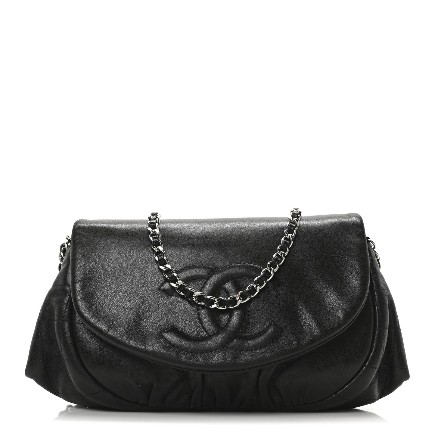 Lambskin Half Moon Wallet On Chain WOC Black
