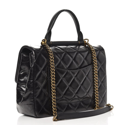 Chanel Calfskin Quilted Large Gold Bar Top Handle Flap Black 3 of 8